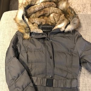 Moda international long gray puffer coat.